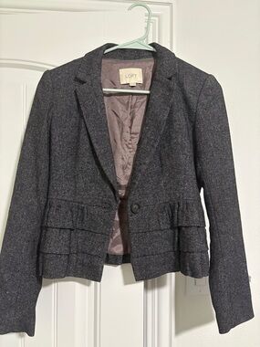 LOFT Gray Herringbone Peplum Blazer